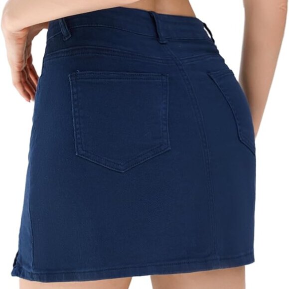 NEW! Cute Dark Blue Denim Mini Pencil Skirt w/Zipper & Button Closure & Pockets - Picture 4 of 10